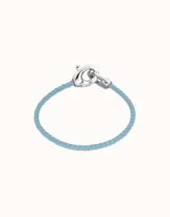 Pulsera de cuero azul con mosquetón entrelazado en plata