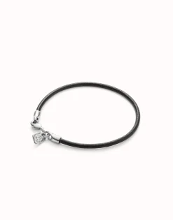 Pulsera de cuero cierre bañado en plata de ley.