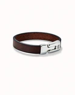 Pulsera de cuero marrón lisa bañada en plata de ley