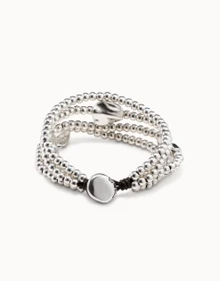 Pulsera de cuero marrón y cuentas bañadas en plata de ley