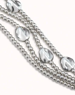 Pulsera de cuero marrón y cuentas bañadas en plata de ley