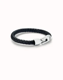 Pulsera de cuero tubular, trenzada con cierre bañado en plata de ley