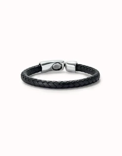 Pulsera de cuero tubular, trenzada con cierre bañado en plata de ley