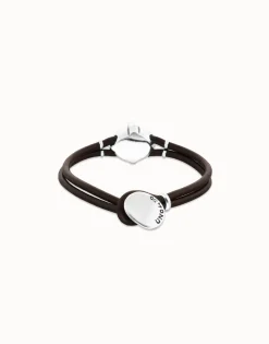 Pulsera de cuero y baño en plata con cristal facetado ovalado verde