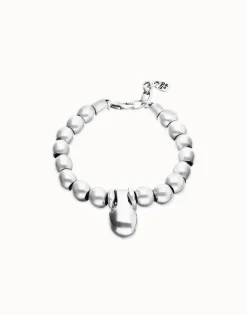 Pulsera de esferas medianas bañadas en plata de ley y esfera grande