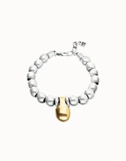 Pulsera de esferas medianas combinando baño en oro y en plata