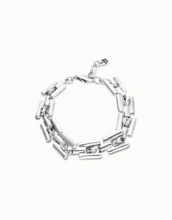 Pulsera de eslabones bañada en plata de ley con piezas cilíndricas