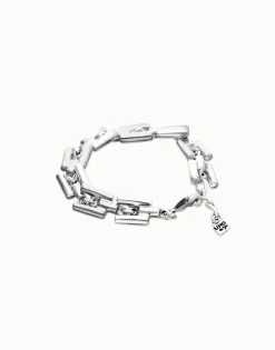 Pulsera de eslabones bañada en plata de ley con piezas cilíndricas