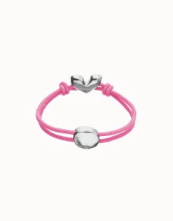 Pulsera de hilo elástico rosa con corazón bañado en plata de ley