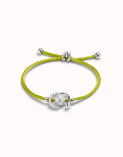 Pulsera de hilo lima con perla shell fornitura bañada en plata de ley.