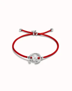 Pulsera de hilo rojo con perla shell fornitura bañada en plata de ley.