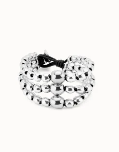 Pulsera de tres tiras de cuentas bañadas en plata de ley