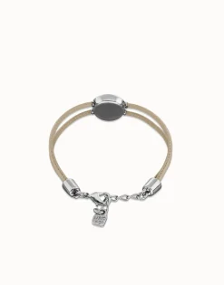 Pulsera doblede cuero marfil con ojo bañado en plata de ley