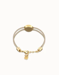 Pulsera doblede cuero marfil con ojo bañado en oro 18k