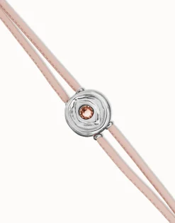 Pulsera doble de cuero rosa con ojo bañado en plata de ley