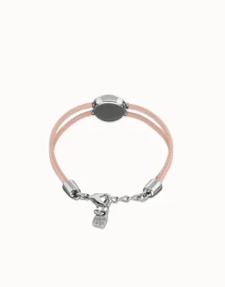 Pulsera doble de cuero rosa con ojo bañado en plata de ley