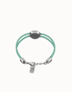 Pulsera doble de cuero turquesa con ojo bañado en plata de ley