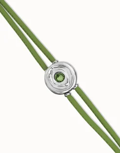 Pulsera doble de cuero verde con ojo bañado en plata de ley