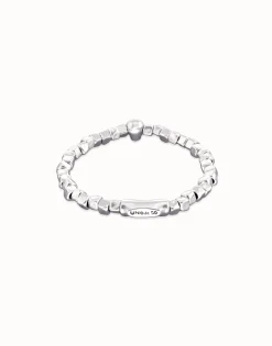 Pulsera elástica bañada en plata de ley con una calavera