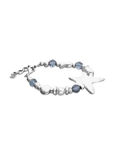 Pulsera elástica bañada en plata con cristales azules y estrella de mar