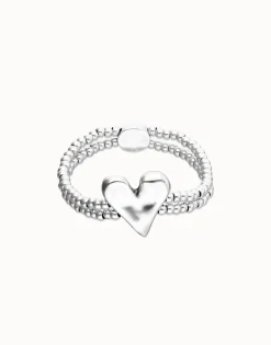 Pulsera elástica doble bañada en plata de ley con detalle de corazón