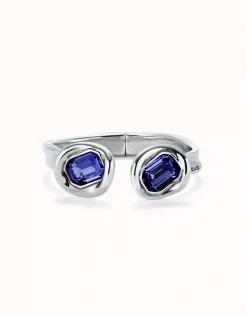 Pulsera rígida bañada en plata de ley y dos cristales morados