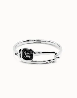Pulsera rígida bañada en plata de ley con cristal facetado negro