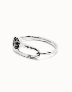 Pulsera rígida bañada en plata de ley con cristal facetado negro
