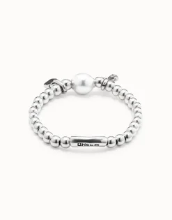 Pulsera rígida bañado en plata de ley con perla mujer