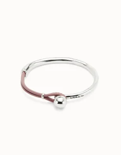 Pulsera semirígida bañada en plata de ley con cuero de color lila