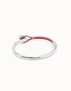Pulsera semirígida bañada en plata de ley con cuero rosa