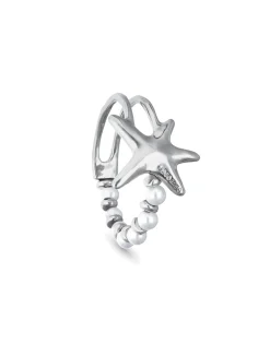 Pulsera semirrígida bañada en plata con perlas y estrella de mar