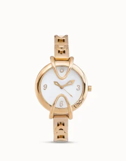 Reloj bañado en oro 18k con correa metálica y esfera redonda con interior blanco