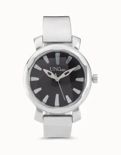 Reloj bañado en plata con esfera negra
