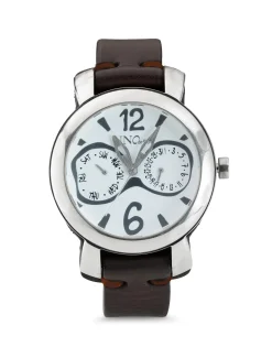 Reloj de hombre de piel y metal bañado en plata de ley