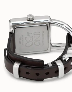 Reloj mujer con correa de cuero y bañado en plata de ley