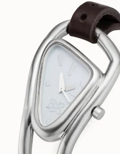 Reloj mujer con cuero y metal bañado en plata de ley